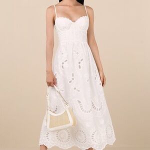 Lulu's White Eyelet Maxi Dress with Spaghetti Straps